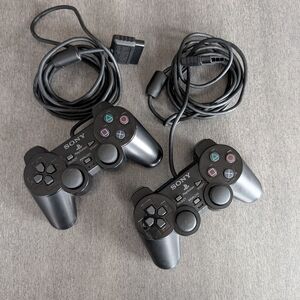 PS2 Lot 2 Sony Playstation 2 Black Dual Analog Gaming Controllers 🕹️ Video Game